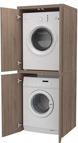 Ve.Ca. Mueble columna con puertas cubre lavadora de madera, cubre lavadora/secadora, diferentes colores, también a medida, lavandería baño (Noce)