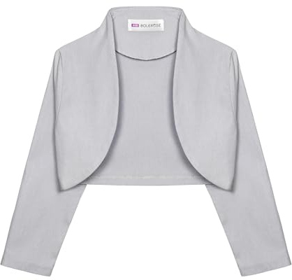 Bolerose Mädchen 3/4 Ärmel Kinder Formell Bolero Zucken (Silber, 11-12 Jahre)