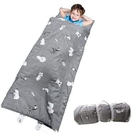 H.B.YE Schlafsack für Kinder, Schlafsack mit Reißverschluss, Kissen und Steppdecke, Sommer Coole Steppdecke Cartoon Tier (Grau)