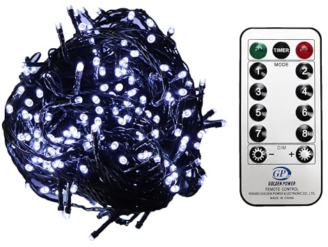 Gartenpirat Lichterkette 480 LED kaltweiß 38 m Kabelfarbe dunkelgrün außen innen Weihnachtsbeleuchtung Timer Fernbedienung 8 Programme Dimmen