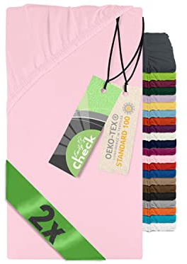 Emily´s Check 2er-Pack Spannbettlaken, 40 x 80 cm, Zartrosa | Baumwoll-Jersey, Öko-Tex Standard 100, elastischer Rundumgummi, strapazierfähig, langlebig, atmungsaktiv, hautfreundlich