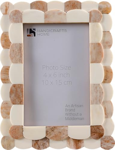 Handicrafts Home 4 by 4 Red Picture Frame, Handmade Scallop pattern Bone inlay Photo Frame for Wall/Tabletop, Boho Farmhouse Vintage Home, Gallery Wall & Desk Decor, Christmas, Family Picture Frame