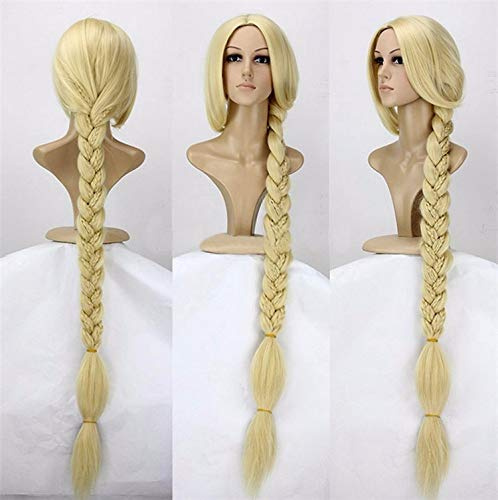 Tangled Princess Wig 120cm 47 Straight Blonde Super Long Braid Cosplay Wig Rapunzel Heat Resistant Synthetic Hair Wigs +Wig Cap