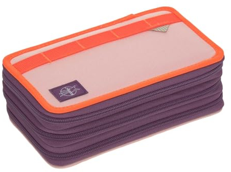 LÄSSIG Federmäppchen befüllt 20-teilig / School Triple Pencil Case Unique Rose/Neon-orange