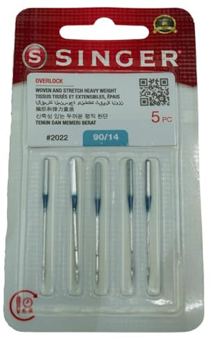 Singer Original-Nadeln, 5 Stück, Chrom, Typ 2022, für Singer Overlock-Nähmaschine, Größe 90/14