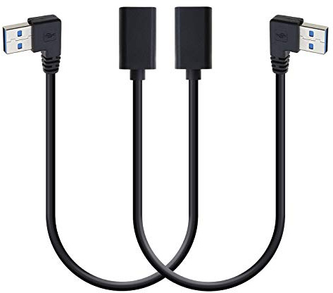 EMSea 2x USB 3.0 Male to Female Extension Data Cables 30cm Left & Right 90 Degree Elbow Plug Connector Converter 5Gbps Transfer Rate