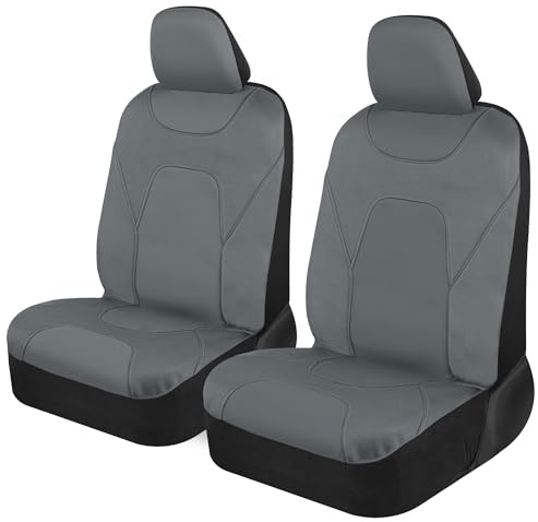 Motor Trend AquaShield Waterproof Front Seat Covers, Solid Gray Seat Covers for Cars – Neoprene Front Car Seats Cover, SUV Seat Covers Protector - Car Interior Cover for Auto, Trucks, & Dog Owners