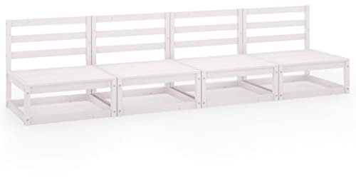 vidaXL Gartensofa 4-Sitzer, Gartenmöbel 4 Mittelsofa, Modular Sofa Lounge Sitzgruppe für Garten Terrasse Balkon, Loungemöbel, Weiß Kiefer Massivholz
