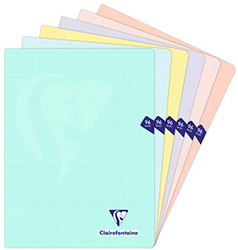 Clairefontaine 308361C un quaderno a punto metallico Mimesys PASTEL - 24x32 cm - 96 pagine a quadretti grandi - Carta bianca 90g - copertina in polipropilene opaco - Colore casuale