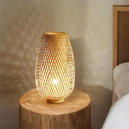 GUANSHAN Bamboo Woven Table Lamp Bamboo lampshade Zen Style Table Lighting Decorative Table Lighting Night Light for for Bedroom and Living Room