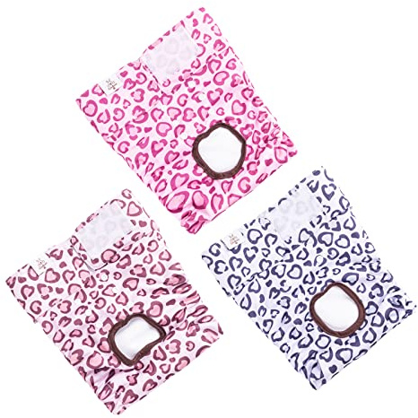 CuteBone 3 Stück Leopard Wiederverwendbare Hundewindeln, Hochsaugfähige Premium-Windeln für Hündchen, Umweltfreundliche Damenbinden Höschen für weibliche Haustiere D54L-DE