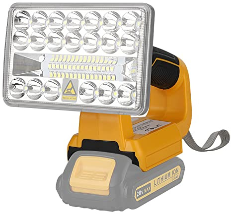 Taingwei Lampada a LED senza fili da 2000 lm, compatibile con batteria al litio Dewalt 18V, luce da lavoro da 18V, per campeggio, riparazione auto, emergenza e illuminazione del cantiere