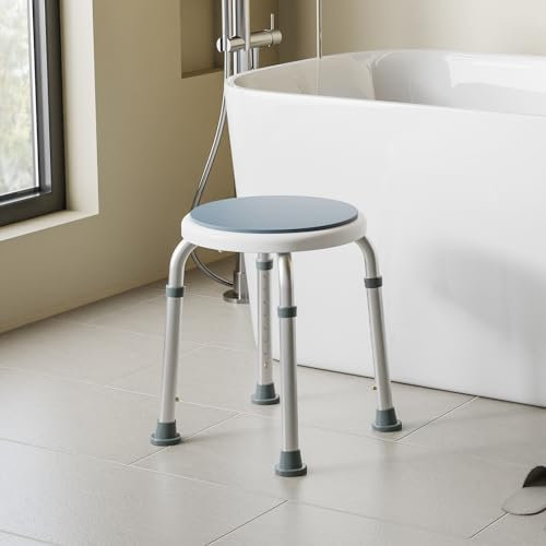 Heilmetz Duschhocker für Senioren 360°Drehbarer Duschhocker Duschstuhl mit Anti Rutsch Füße Badhocker 8 Fach Höhenverstellbar 41-57 cm Badehocker Duschhilfe für ältere Menschen,Schwangere, Behinderte