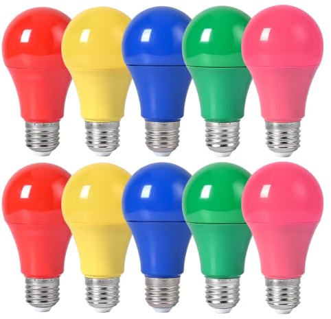 Jiotouhu Bunte Glühbirnen LED E27 3W, A60 Leuchtmittel, 220-240V AC, für Lichterkette,Party,Weihnachten Deko, Rot Gelb Blau Grün Rosa