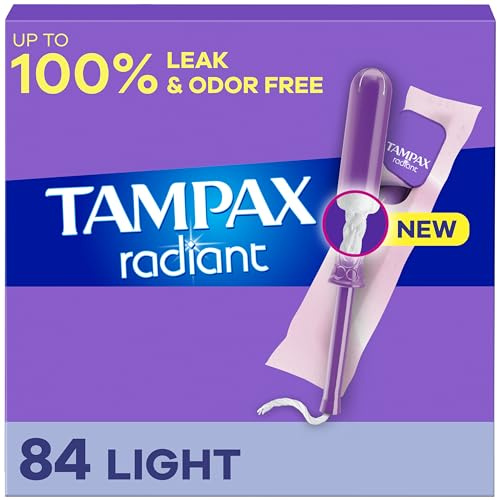 Tampax Radiant Tampons leichte Saugfähigkeit mit BPA-freiem Kunststoff-Applikator und LeakGuard-Geflecht, geruchlos, 28 Stück x 3 Stück (insgesamt 84 Stück)