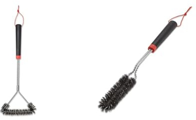 Weber Three-Sided Grill Brush Dreiseitige Grillbürste, 46 cm, Schwarz/Silber, 6278 & 6279 Schmale Grillbürste, Länge 45 cm Schwarz/Silber