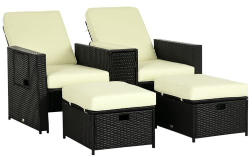 Outsunny 5PC PE Rattan Sun Lounger Outdoor Wicker 5-Level Adjustable Black