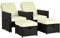 Outsunny 5PC PE Rattan Sun Lounger, Outdoor Wicker 5-level Adjustable Recliner Sofa Bed with Storage Side Table and Footstools, for Patio, Garden, Poolside, Black