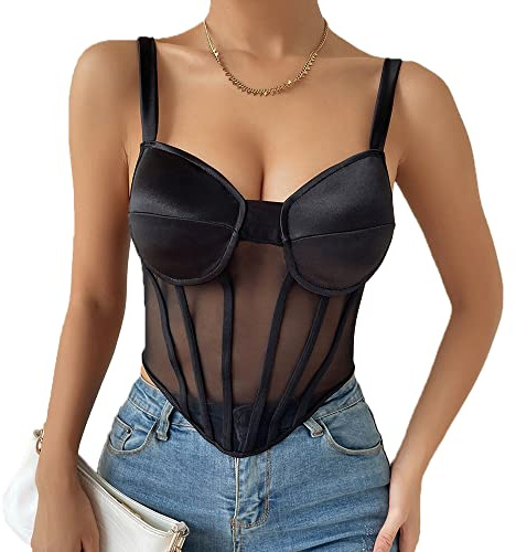 KBRPEY Canotte Donna Estive Tank Top Canotta Elegante Maglietta Trasparente con Spalline Abbigliamento Estivo Magliette Senza Maniche Cotone Canottiera Moda Casual per Estate