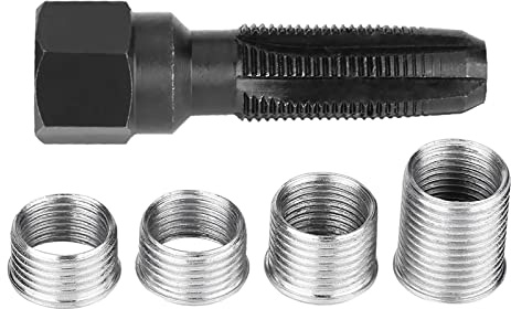 Reparatursatz für Zündkerzengewinde, 14 mm Gewindereparaturgewindebohrer mit 4 Gewinde-Einsatz, Kohlenstoffstahl Material, Zur Reparatur beschädigter Zündkerzengewinde verwendet