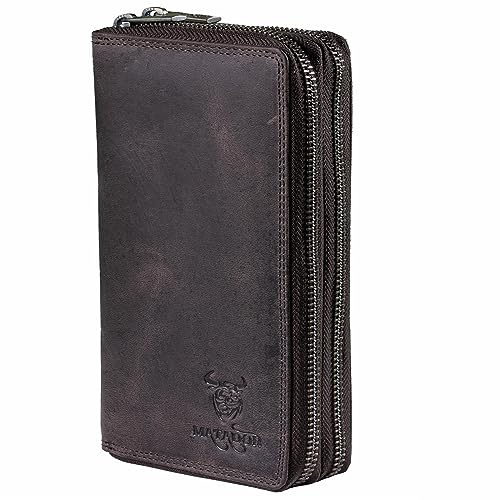 MATADOR Portemonnaie Damen Leder #Madrid mit Edle Geschenk Box, Eleganter Geldbeutel mit RFID Blocker, Luxus Frauen Portmonee Viele Kartenfächer in Dunkel Braun