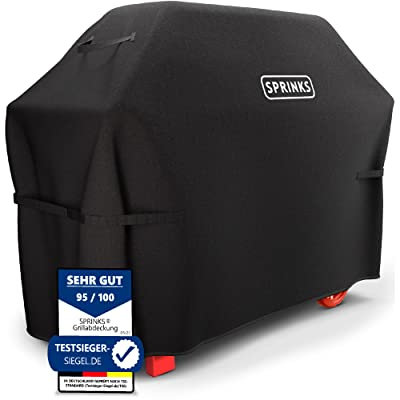 SPRINKS® Grillabdeckung WETTERFEST Grill Abdeckhaube Hochwertige Grill Abdeckung für Weber, Napoleon, Enders - EXTRA Griffen Gasgrill Oxford 600D Gewebe [132x66x109cm] - Grill Cover (Schwarz)