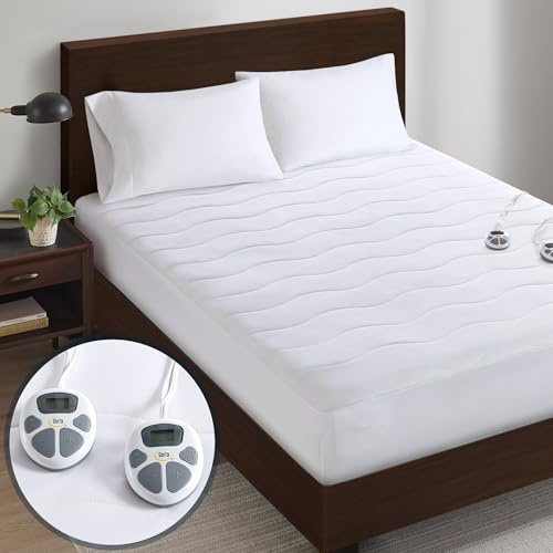 Serta Heated Mattress Pad King Size - Electric Mattress Pad, 10 Heat Setting Controller, Auto Shut Off Timer, Deep Elastic Pocket, Up to 17 Mattress, ETL Certified, Machine Wash, King, White