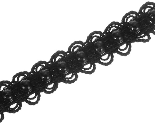 PATIKIL 5 meter falsk pärla spetsband, 1,1 cm bred pärla lugg applikation broderad pärla spets kanter för bröllopsfest heminredning sömnad hantverk svart