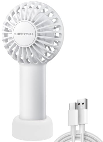 LULUWA Mini Ventilatore Portatile, Potente e Ricaricabile 3 Velocità Piccolo Ventilatore Personale per Trucco da Viaggio Ventaglio per Ciglia per Bambini Ragazze e Donne (Bianco)