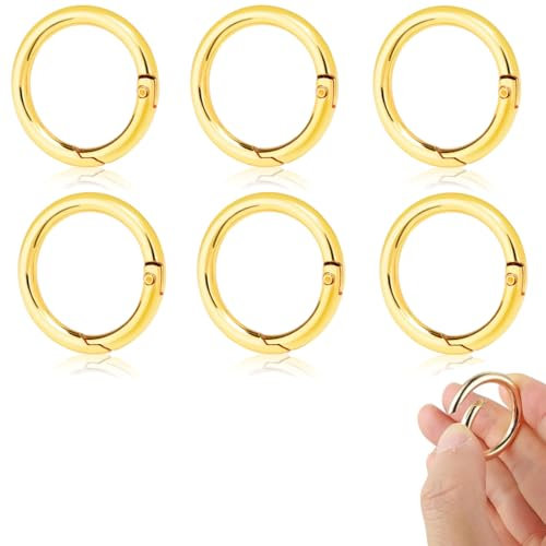 KSJEHW 6 Stücke Rund Karabinerhaken, Karabiner, Ringkarabiner mit Federöffnung, Metall Kleine O-Ring Frühling Snap Clips für Schlüsselanhänger Rucksack Anhänger(Gold, 25mm)