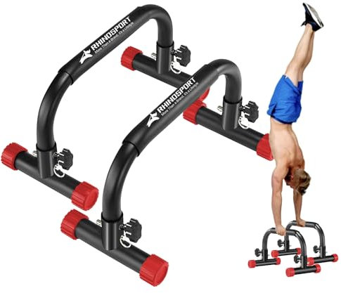 RHINOSPORT Parallettes Bars Dip Calisthenics Push Up Bars 10.2 in High 300Kg/661lbs Gewichtskapazität Krafttraining Home Gym Workouts Calisthenics Ausrüstung [19.6x10.2x10.2 in] Rot