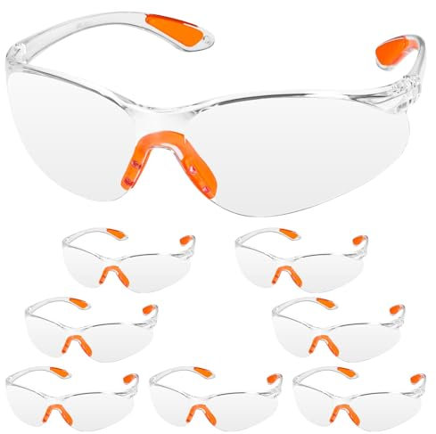 JIZZU 8 Stück Schutzbrillen Transparent Augenschutzbrille mit Klaren Gläsern Gumminase Schutzbrille für DIY, Schleifen, Radfahren, Labor, Anti-Staub/Kratzer/Mist/Wind