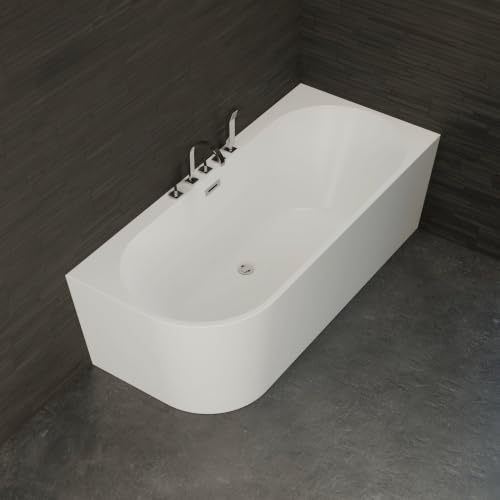 Baignoire Semi-îlot Murale D'angle Capri 170 Droite Blanche + Robinetterie Chromée 170 X76 X58 Cm, By Spalina