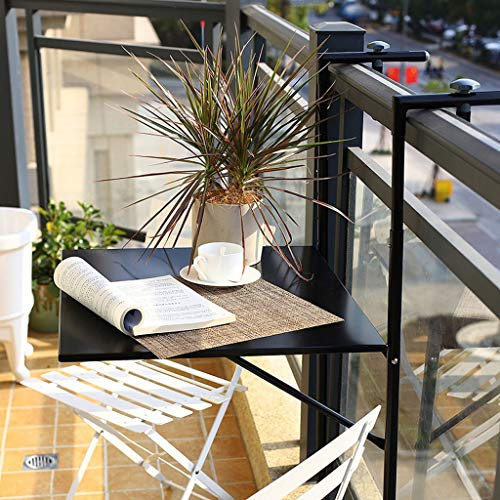 HYUFEIAO Hängender Klapptisch aus Metallschmiedeeisen zum Aufhängen, Balkon-Hängetisch, Wandmontage, Schreibtisch, Esstisch, Freizeit-Gartentisch, 60 x 40 cm, Schwarz/Weiß (Farbe: Schwarz,