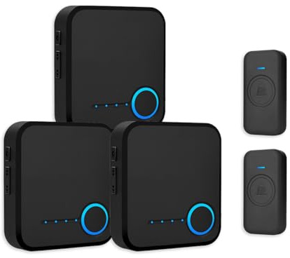 FOVKSUC Wireless Doorbell, Door Bell Kits with 3 Receivers +2 Waterproof Buttons, 60 Chimes 5 Levels Volume and Mute Mode & LED Flash 1000ft Range, Easy Installation for Homes Classroom Office