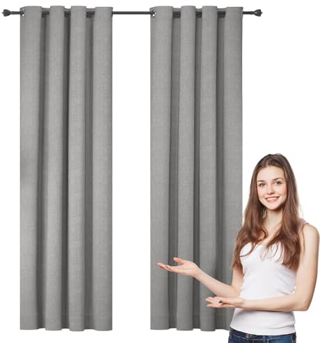 WUXXIANG 100% Blackout Curtains for Bedroom 90 x 50 cm Super Soft Thermal Insulated, Blackout Curtains Pencil Pleat Curtains, with Blackout Lining, for Windows and Doors, Light Grey