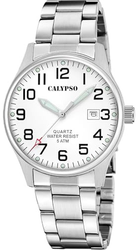 Calypso Orologio Uomo Analogico in Acciaio Inossidabile 316l Argentato | Movimento al Quarzo, Calendario, Vetro Minerale ad Alta Resistenza, Impermeabile 5 ATM K5860/1 Basic