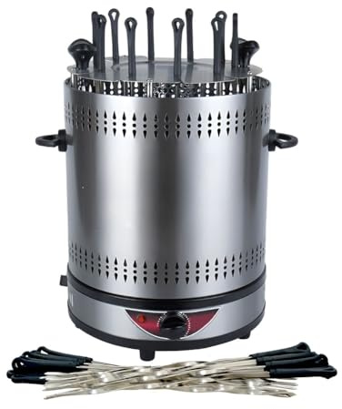 Griglia elettrica Verticale Senza Fumo, torrefazione Verticale di Carne Senza Fumo con Rotazione Automatica a 360°, Forno girarrosto Multifunzione, per Feste e grigliate domestiche 10