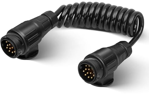RED WOLF Anhängerkabel 13 Polig mit Stecker 1.8M, 13 Pol Anhängerstecker auf 13 Poliger Stecker Adapterkabel für Anhänger Kfz Wohnwagen Wohnmobil Fahrradträger LKW Kabelbaum 13 Poliger Spiralkabel