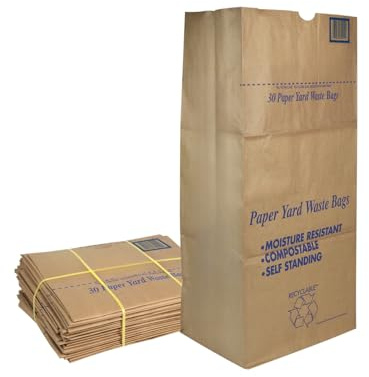 30 Gallon Lawn & Leaf 2-Ply Heavy-Duty Yard Waste Compost Refuse Paper Bags, Eco-Friendly, Tear Resistant, Self Standing, Biodegredable, Made in USA, 10 Count