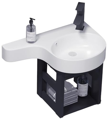 Badezimmer-Eckwaschbecken Mit Unterschrank, Waschbecken Badezimmer, Bathroom Cabinet, Mit Heißem Und Kaltem Wasserhahn-Abfluss, Badmöbel Set für Kleine Bäder(White-B)