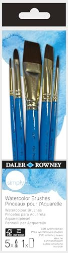 Daler-Rowney Simply Pinceles para Acuarela, Pelo sintético Suave, Mango Corto, Surtido de 5 Pinceles