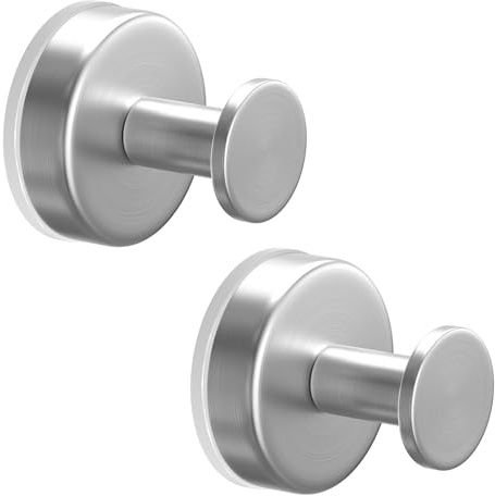 WUIVIUT Suction Cup Shower Hook for Bathroom Without Nails Wall Hooks for Shower Stick on Glass Door Hotel Bath Tile Hooks Hold Clothes Robes Storage Hanger Wall Mount（ 2 Pack Silvery ）