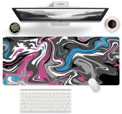FYting Tapis de Souris Gamer,Tapis de Souris 900x400,Desk Mat,Base Antidérapante en Caoutchouc Naturel, Imperméable et Antitache, Adapté pour PC, MacBook, Ordinateur Portable (Bleu + Rose)