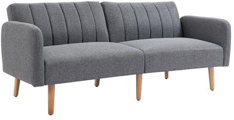 HOMCOM Schlafsofa Verstellbare Rückenlehne Holzbeine 173x75x73cm Grau | 2-Sitzer Sofa mit Schlaffunktion, Dick Gepolsterte Couch, Armlehne, Schlafcouch, Wohnzimmer, Gästezimmer