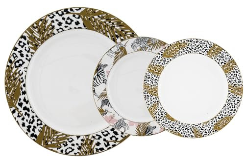 Villa Altachiara Set Di Piatti New Bone China, 7 Pezzi, Piatto Torta 30cm Con Piattini Dolce 17,5cm, Stile Luxury Animalier, Ideale Per Aperitivi, Colazioni E Brunch, Linea Togo