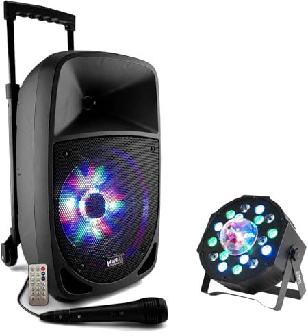 Party Light & Sound - Pack Karaoké Enceinte Nomade USB SD FM MP3 Bluetooth 300W - Projecteur 2-en-1 Musique Fête Soirée Cadeau