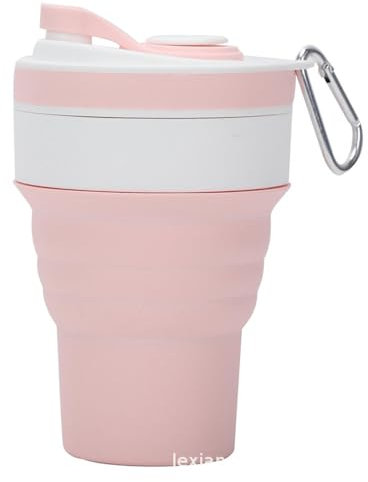 CUAJHNPX gobelet Pliable Tasse De Café Pliant Sport en Portable d'eau avec Paille-rose-450 ML