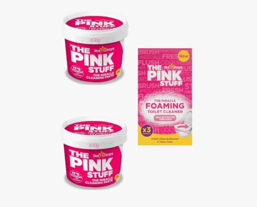 The Pink Stuff Set de Limpieza, 2 Pastas Limpiadoras 850g + Limpiador Espumoso para Inodoro, 3 Sobres x 100g