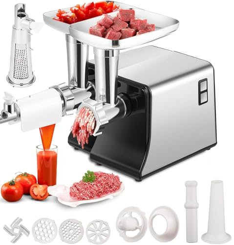 Picadora eléctrica de carne, máquina picadora multifuncional con colador de tomate, relleno de salchichas y 3 placas de corte
